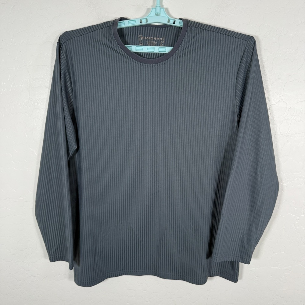 Positano Shirt Mens XL Blue Crew Neck Long Sleeve Textured Rave Clubbing Striped